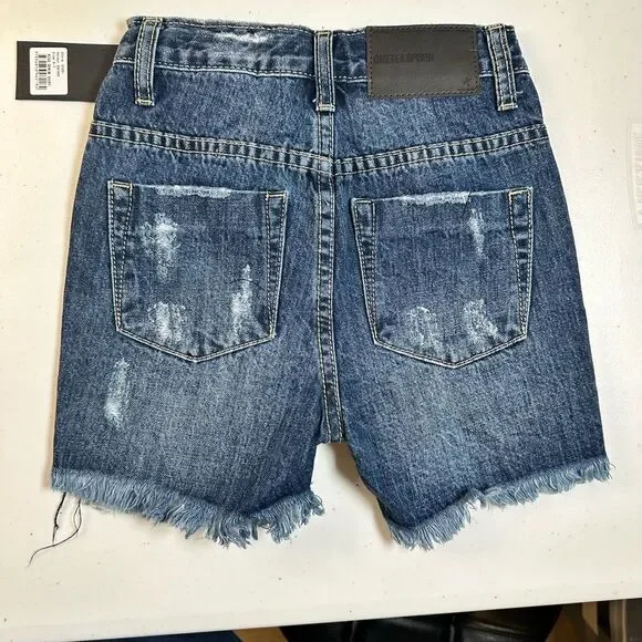 NWT One Teaspoon Kids Boys Denim Distressed Shorts Oxford Blue   - 6/7 - Picture 2 of 5